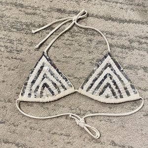 Victoria's Secret Bikini Top White and Silver Sequins -Medium